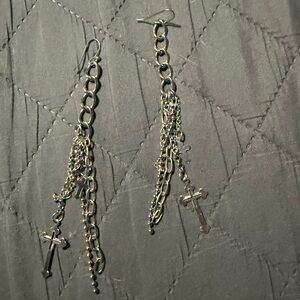 Silver Cross Dangle Earrings